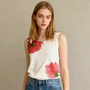 NWT Visavis Scoop Neck Knit Floral Tank Size S Lvory